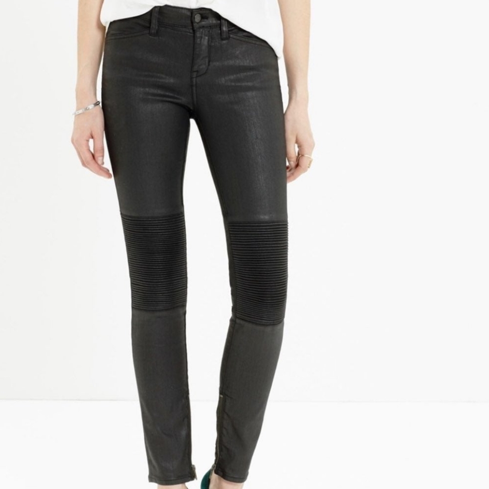Madewell Women Skinny Skinny Moto Coated Black Jeans for Women.